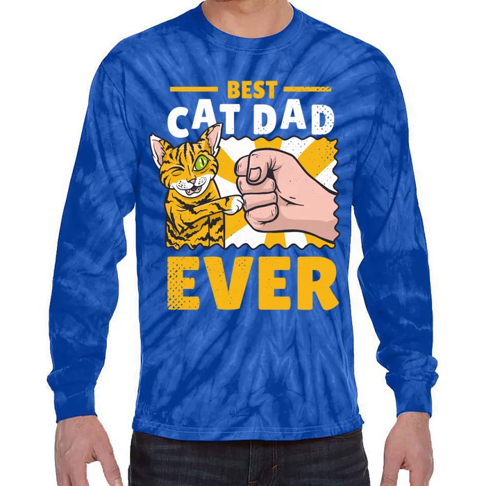 Best Cat Father In The World Gift Tie-Dye Long Sleeve Shirt