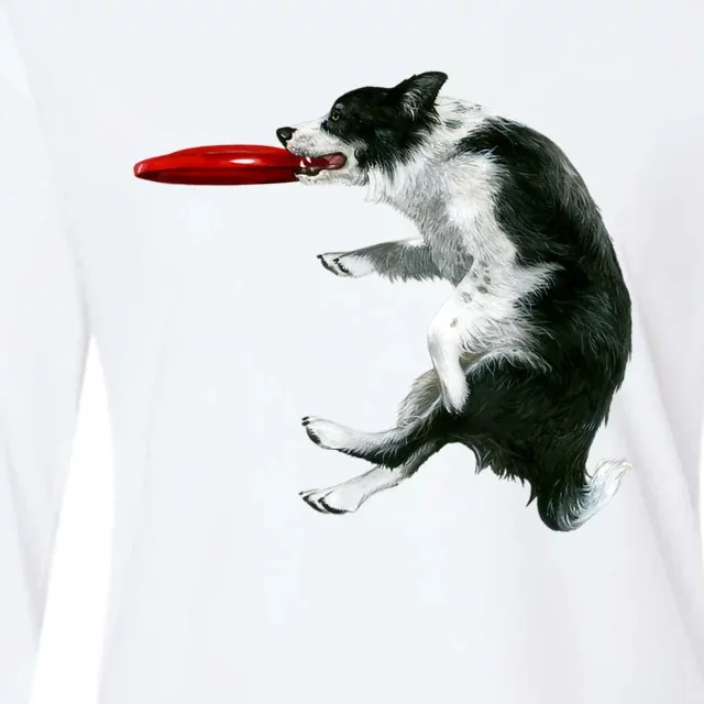 Border Collie Frisbee Graphic Sheepdog Print Gift Womens Cotton Relaxed Long Sleeve T-Shirt