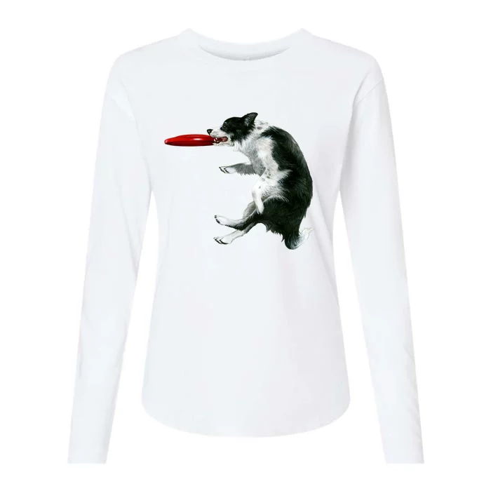 Border Collie Frisbee Graphic Sheepdog Print Gift Womens Cotton Relaxed Long Sleeve T-Shirt