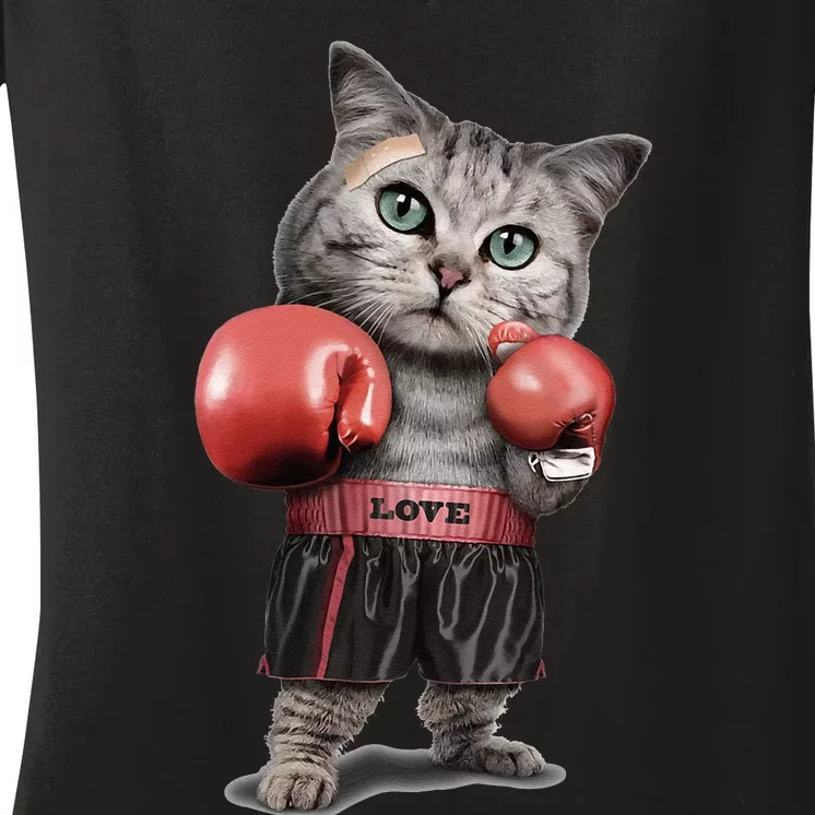 BOXING CAT Funny Women's V-Neck T-Shirt