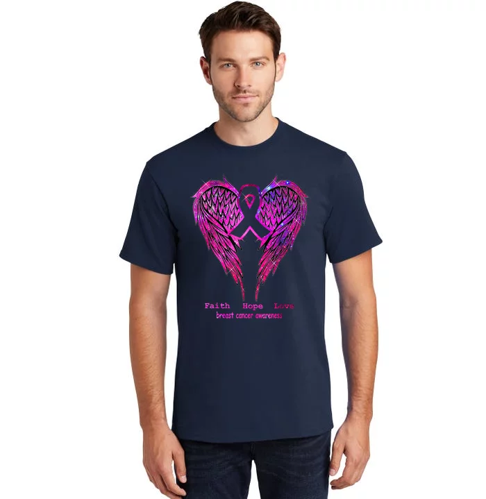 Breast Cancer Faith Hope Love Wings Awareness Tall T-Shirt