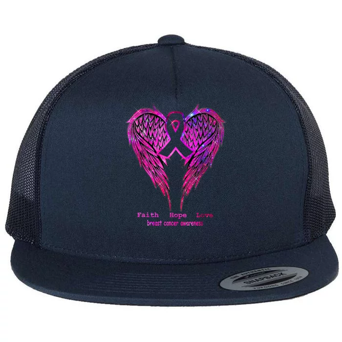 Breast Cancer Faith Hope Love Wings Awareness Flat Bill Trucker Hat