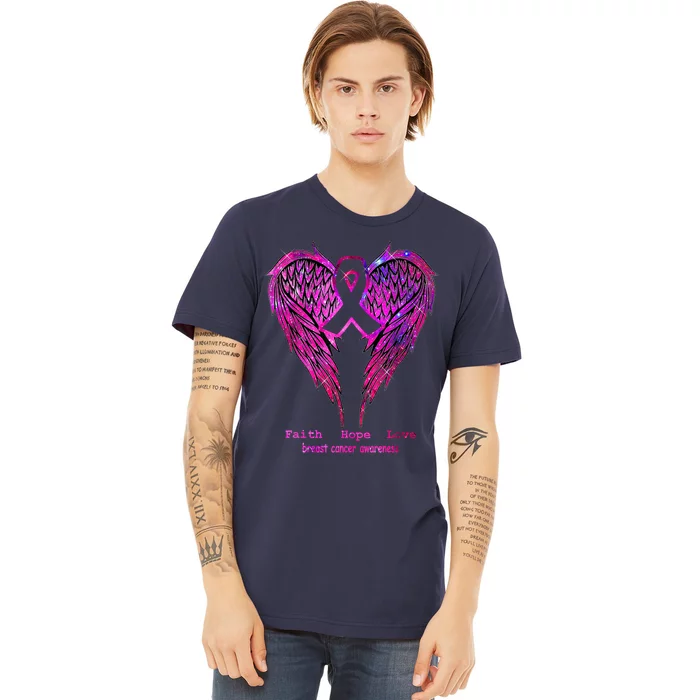 Breast Cancer Faith Hope Love Wings Awareness Premium T-Shirt