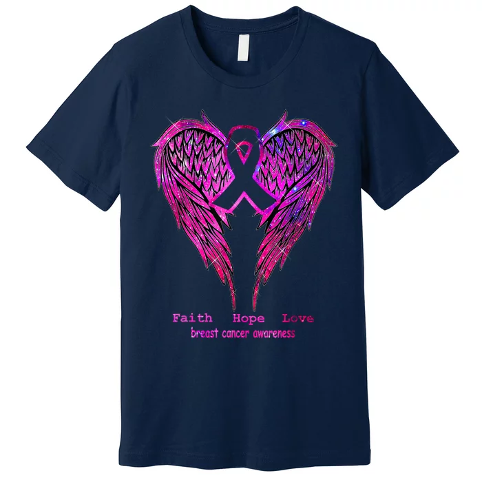 Breast Cancer Faith Hope Love Wings Awareness Premium T-Shirt