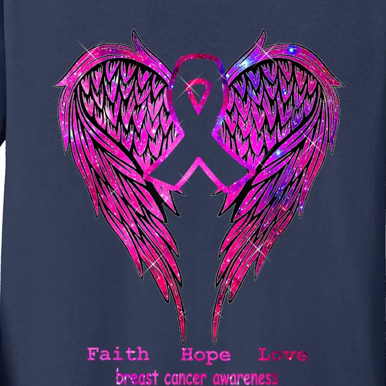 Breast Cancer Faith Hope Love Wings Awareness Kids Long Sleeve Shirt