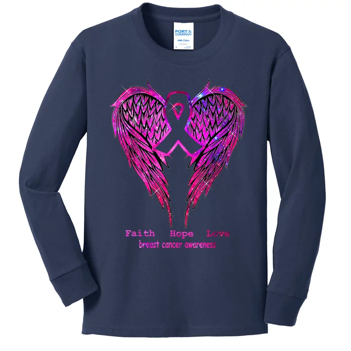 Breast Cancer Faith Hope Love Wings Awareness Kids Long Sleeve Shirt