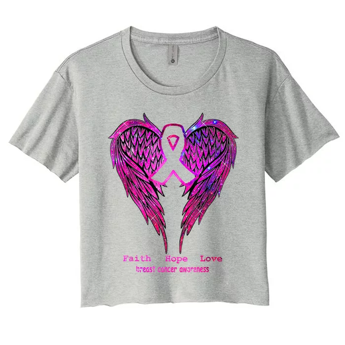 Breast Cancer Faith Hope Love Wings Awareness Women's Crop Top Tee