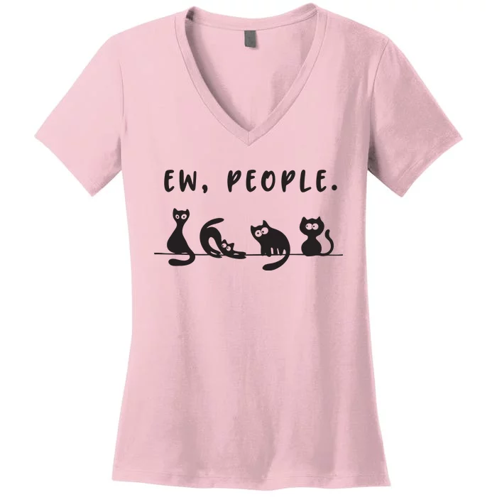 Black Cat Funny Womens Ew People Meowy Cat Lovers Women's V-Neck T-Shirt