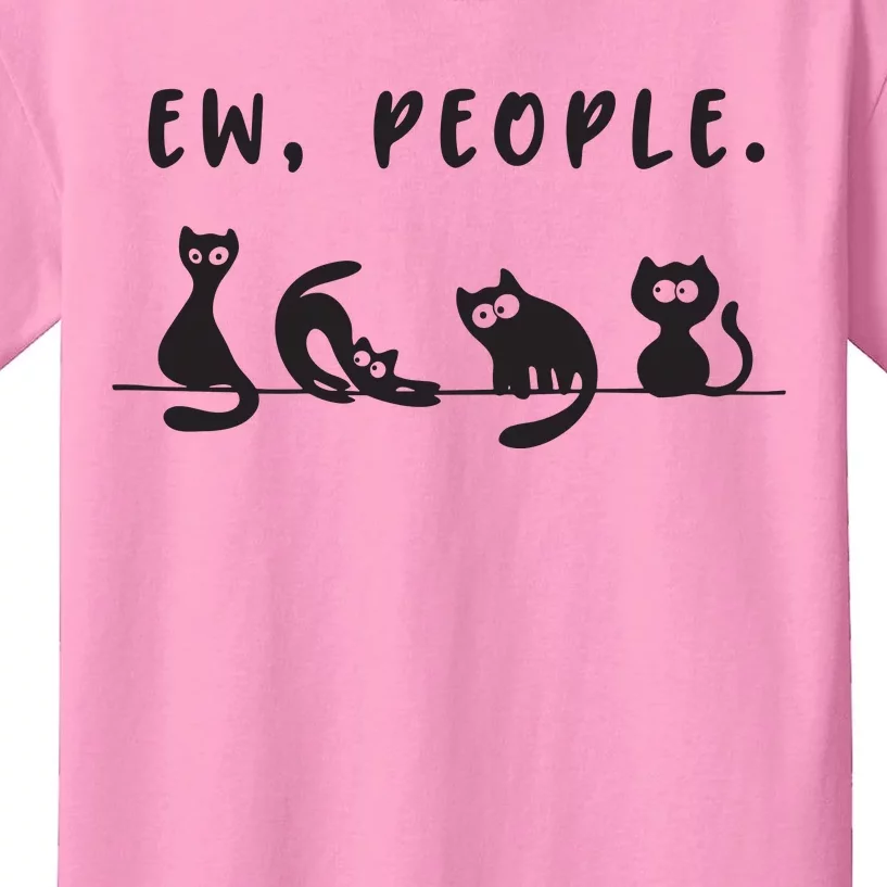 Black Cat Funny Womens Ew People Meowy Cat Lovers Kids T-Shirt