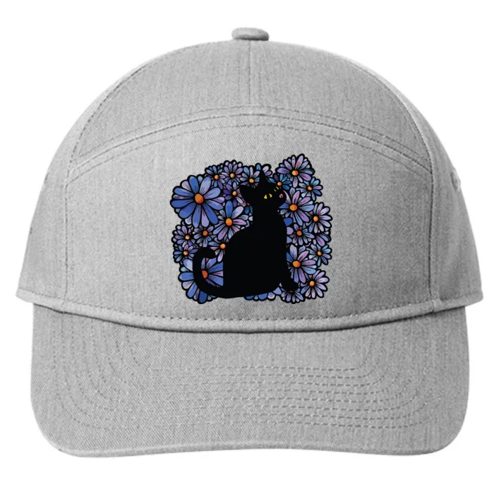 Black Cats Flower Garden 7-Panel Snapback Hat