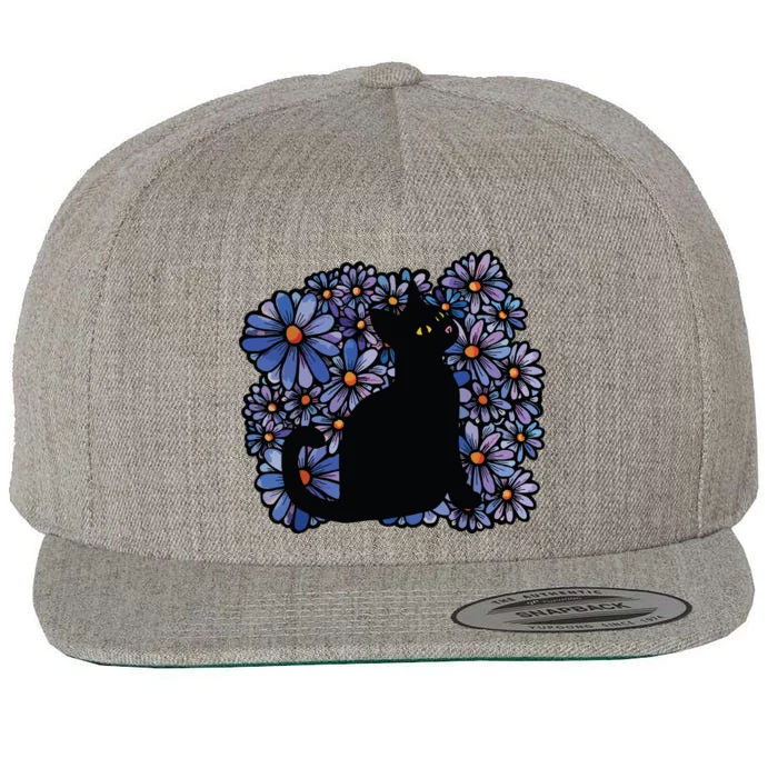 Black Cats Flower Garden Wool Snapback Cap