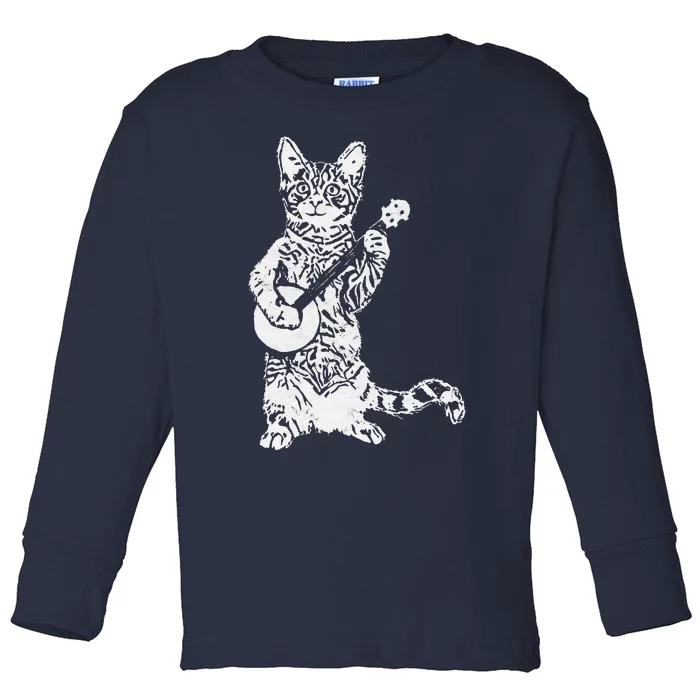 Banjo Cat Funny Retro Style Bluegrass & Cat Lover Toddler Long Sleeve Shirt