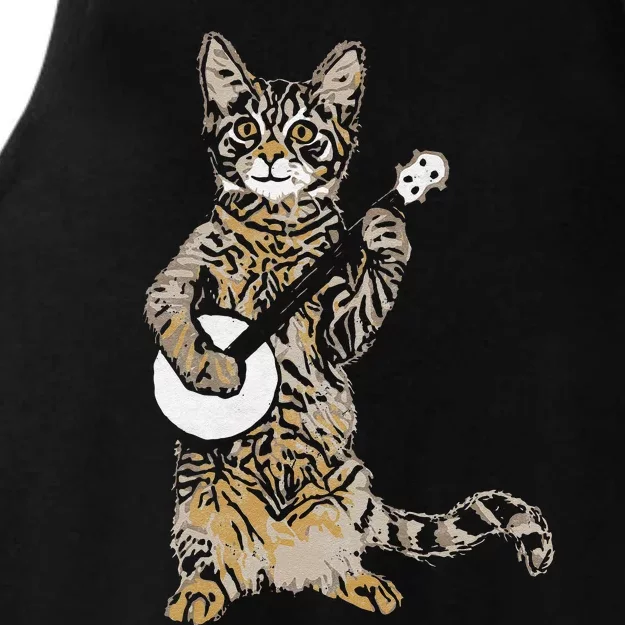 Banjo Cat Funny Retro Style Bluegrass & Tabby Cat Lover Ladies Tri-Blend Wicking Tank