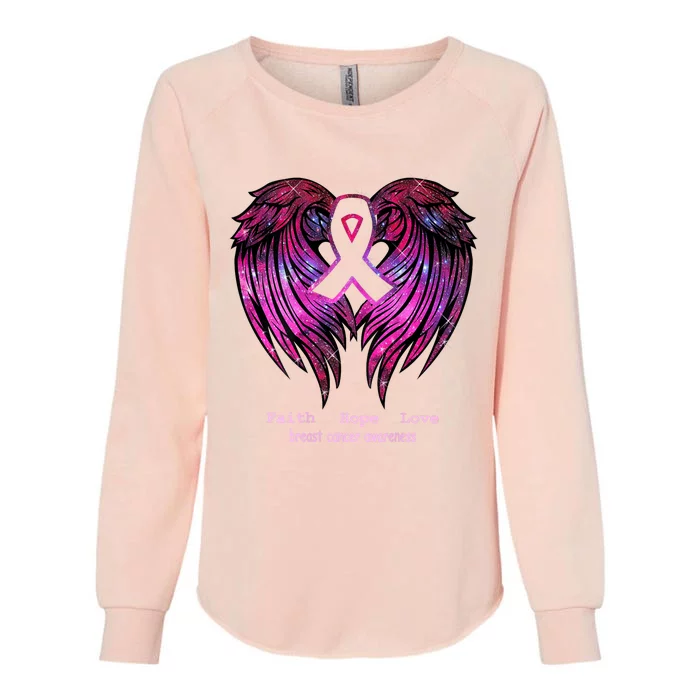 Breast Cancer Faith Hope Love Wings Awareness Womens California Wash Sweatshirt