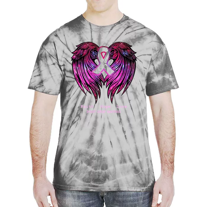 Breast Cancer Faith Hope Love Wings Awareness Tie-Dye T-Shirt