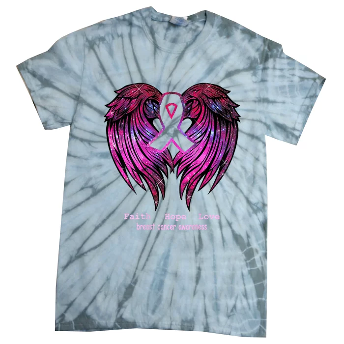 Breast Cancer Faith Hope Love Wings Awareness Tie-Dye T-Shirt