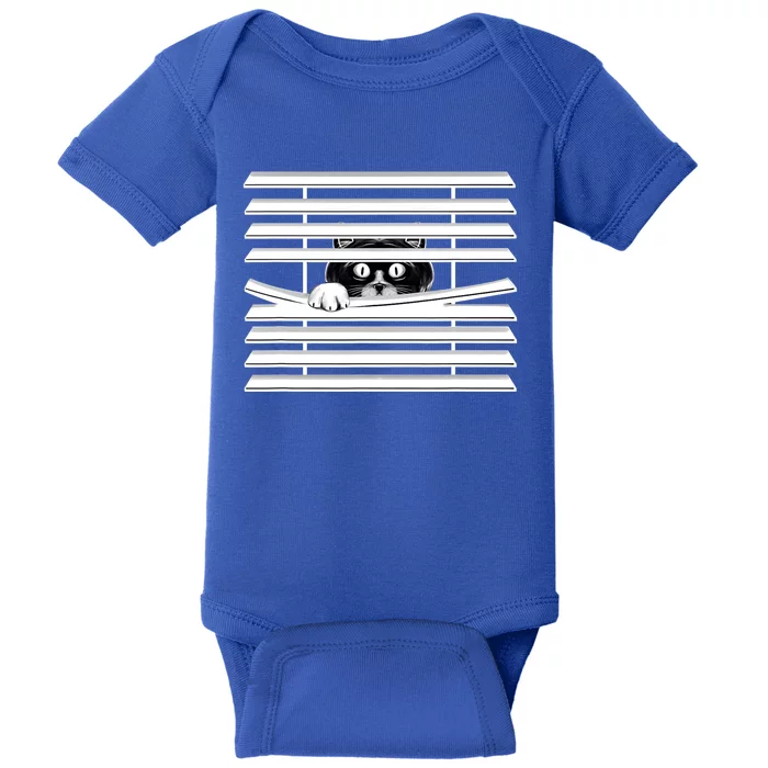 Black Cat Face Funny Curious Blinds Peeking Kitten Baby Bodysuit