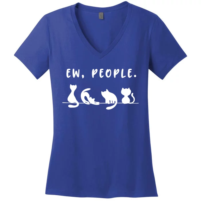 Black Ca Funny Ew People Meowy Cat Lovers Gift Women's V-Neck T-Shirt