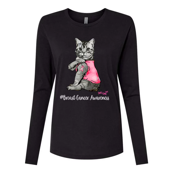 Breast Cancer Funny Cat Pink Ribbon In October We Wear Pink Gift Womens Cotton Relaxed Long Sleeve T-Shirt