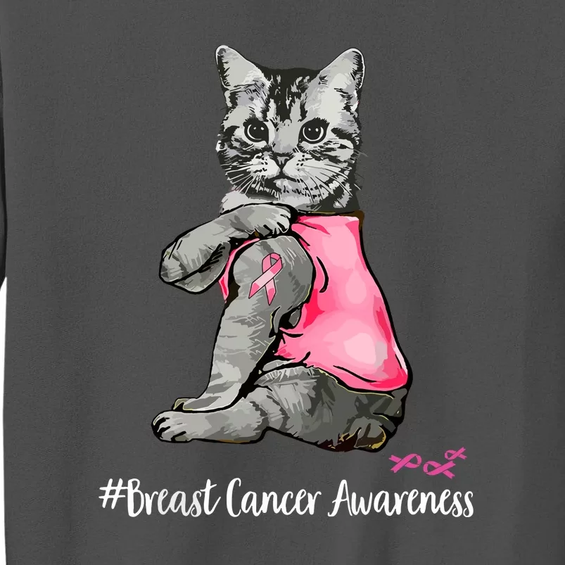 Breast Cancer Funny Cat Pink Ribbon In October We Wear Pink Gift Tall Sweatshirt