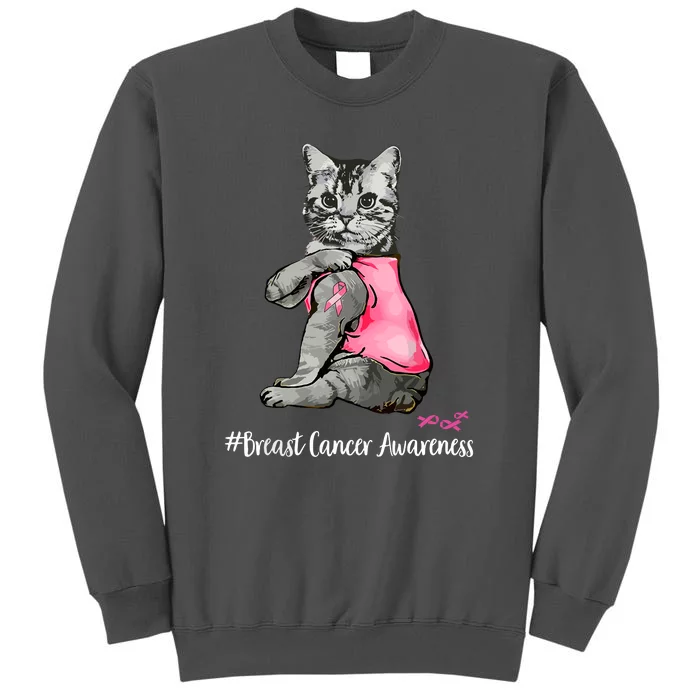 Breast Cancer Funny Cat Pink Ribbon In October We Wear Pink Gift Tall Sweatshirt