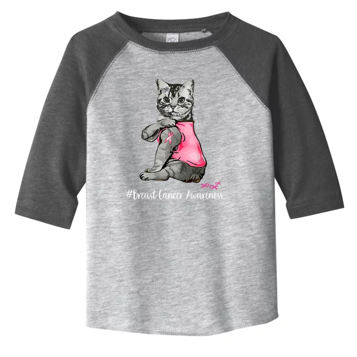 Breast Cancer Funny Cat Pink Ribbon In October We Wear Pink Gift Toddler Fine Jersey T-Shirt