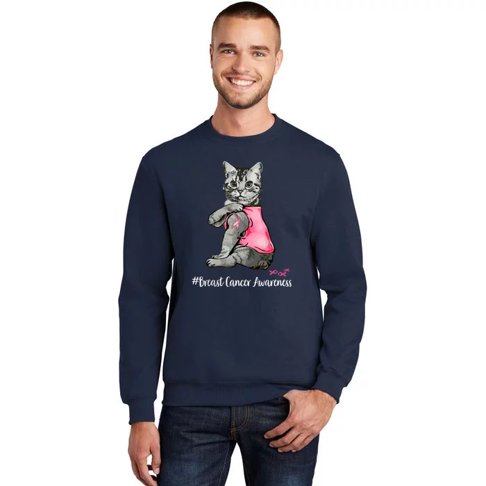 Breast Cancer Funny Cat Pink Ribbon In October We Wear Pink Gift Sweatshirt