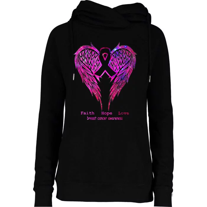 Breast Cancer Faith Hope Love Wings Awareness Womens Funnel Neck Pullover Hood