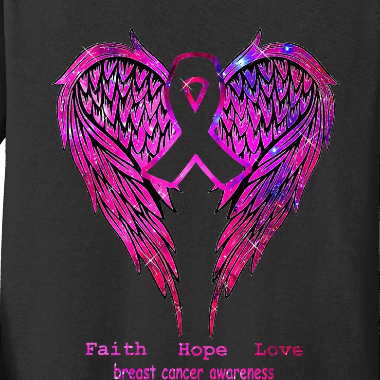 Breast Cancer Faith Hope Love Wings Awareness Kids Long Sleeve Shirt