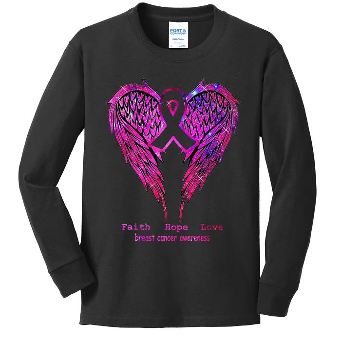 Breast Cancer Faith Hope Love Wings Awareness Kids Long Sleeve Shirt