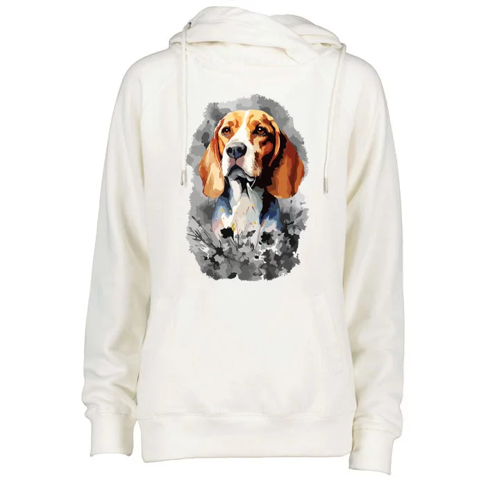 Beagle Color Flowers Black White Dog Themed Womens Funnel Neck Pullover Hood