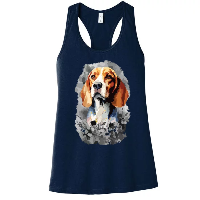 Beagle Color Flowers Black White Dog Themed Women's Racerback Tank