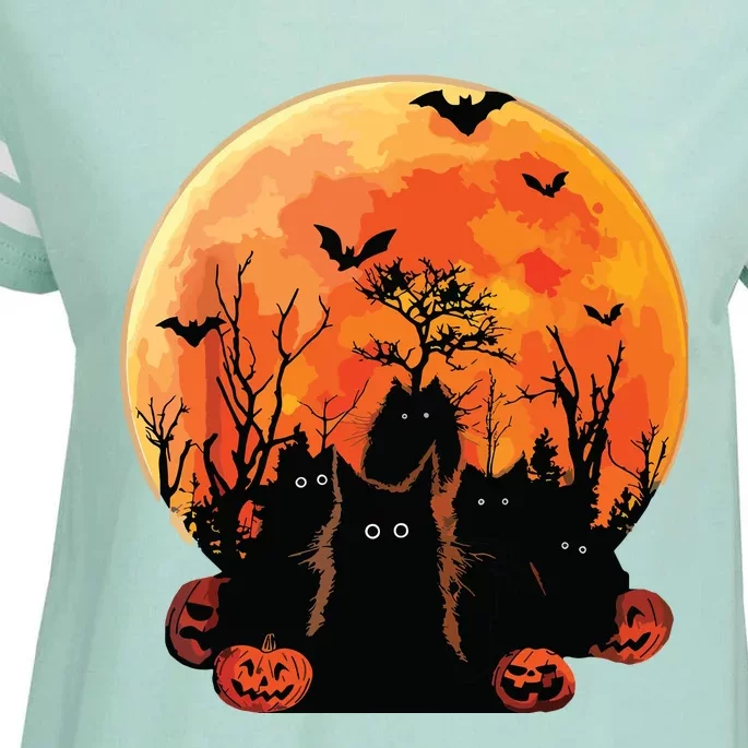 Black Cats Full Moon Funny Animal Pet Lover Halloween Enza Ladies Jersey Football T-Shirt