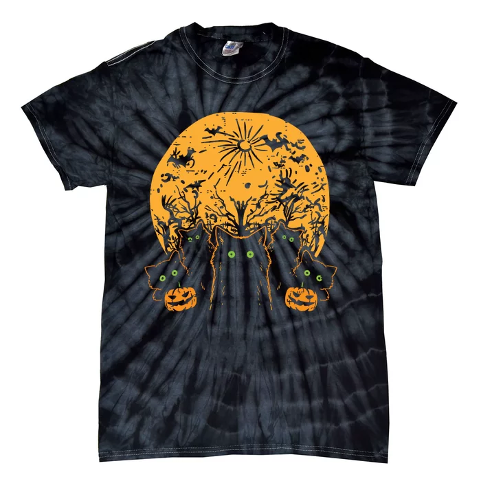 Black Cats Full Moon Halloween Animal Pet Women Tie-Dye T-Shirt