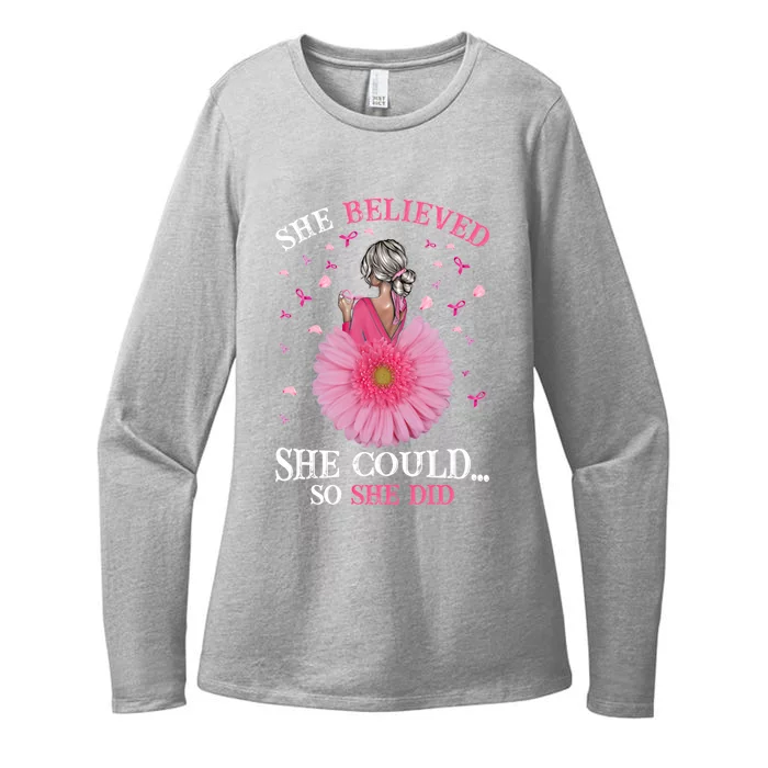 Breast Cancer Fun She Believed She Could So That She Did Meaningful Gift Womens CVC Long Sleeve Shirt