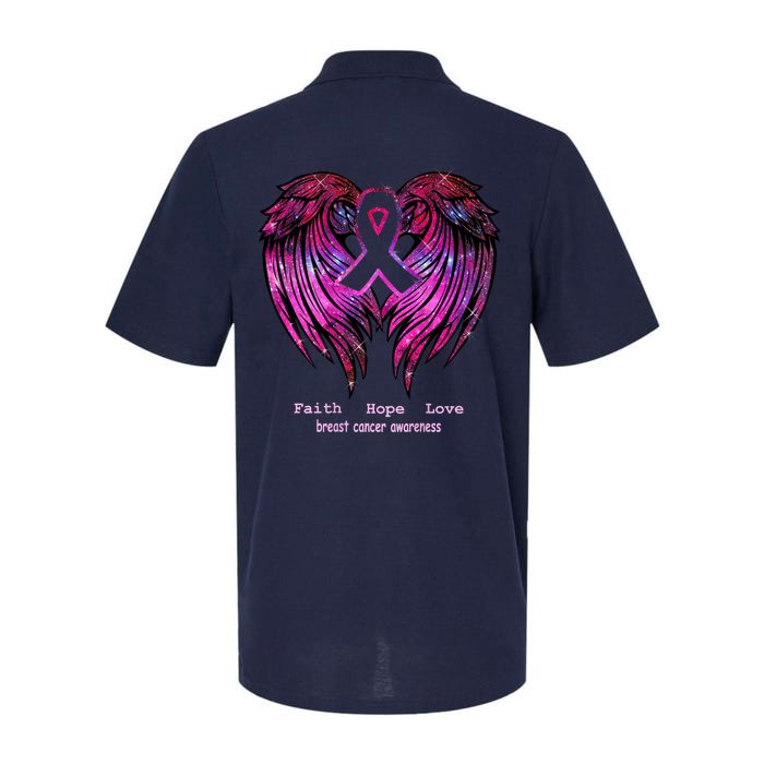 Breast Cancer Faith Hope Love Wings Awareness Front & Back Softstyle Adult Sport Polo