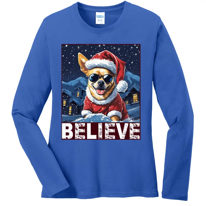 Believe Christmas Gift Chihuahua Santa Claus Gift Ladies Long Sleeve Shirt