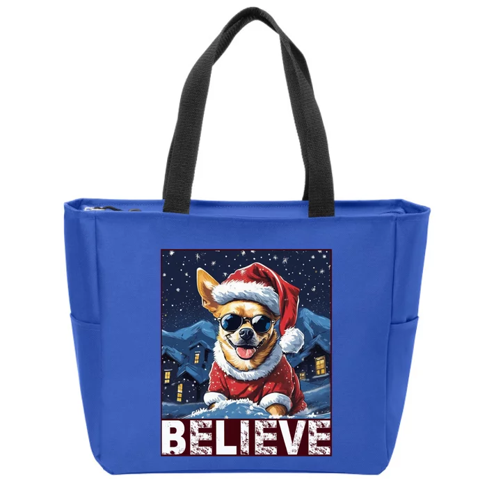 Believe Christmas Gift Chihuahua Santa Claus Gift Zip Tote Bag