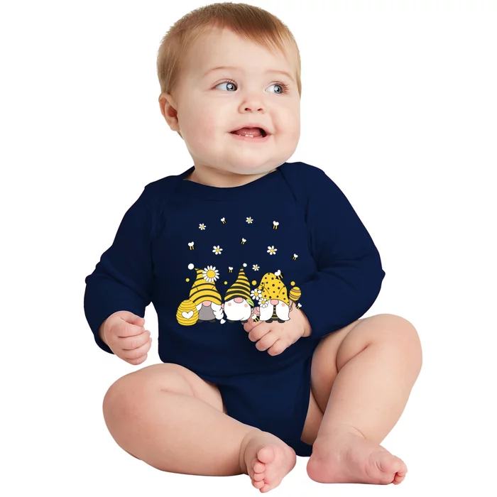 Bees Cute Gnomes Beekeeper Yellow Sunflower Funny Gift Baby Long Sleeve Bodysuit