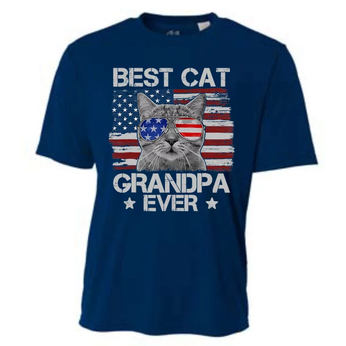 Best Cat Grandpa Ever American Flag Patriotic 4th Of July Cooling Performance Crew T-Shirt