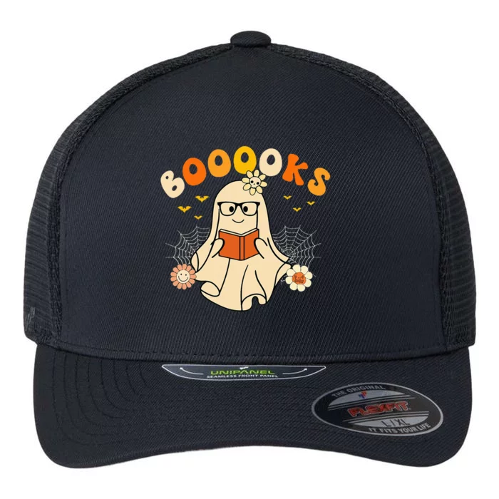 Booooks Cute Ghost Reading Library Books Halloween Flexfit Unipanel Trucker Cap