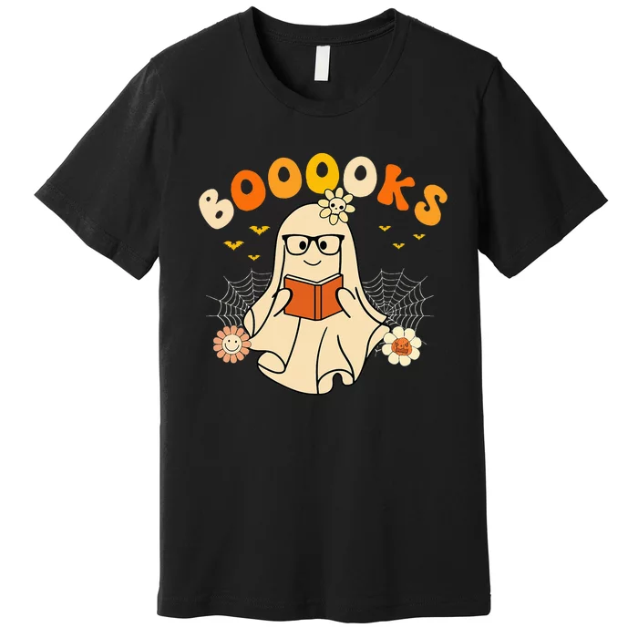 Booooks Cute Ghost Reading Library Books Halloween Premium T-Shirt