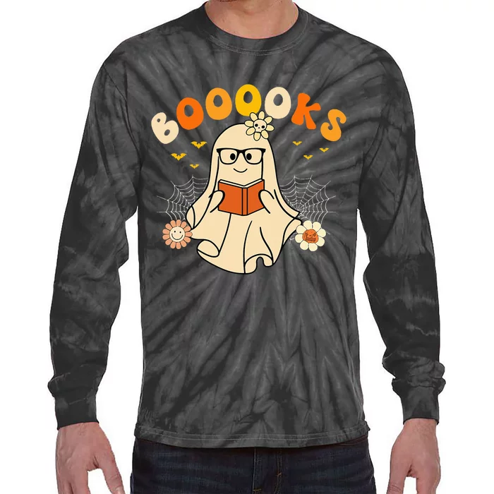 Booooks Cute Ghost Reading Library Books Halloween Tie-Dye Long Sleeve Shirt