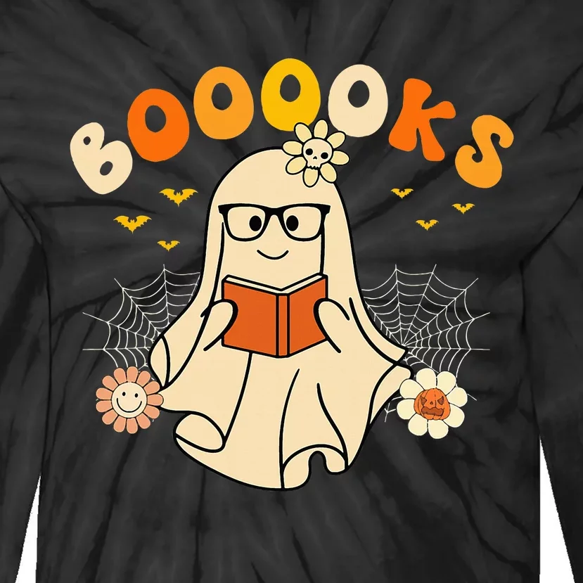 Booooks Cute Ghost Reading Library Books Halloween Tie-Dye Long Sleeve Shirt