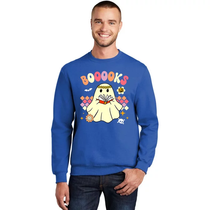 Booooks Cute Ghost Reading Books Groovy Halloween Costume Gift Sweatshirt