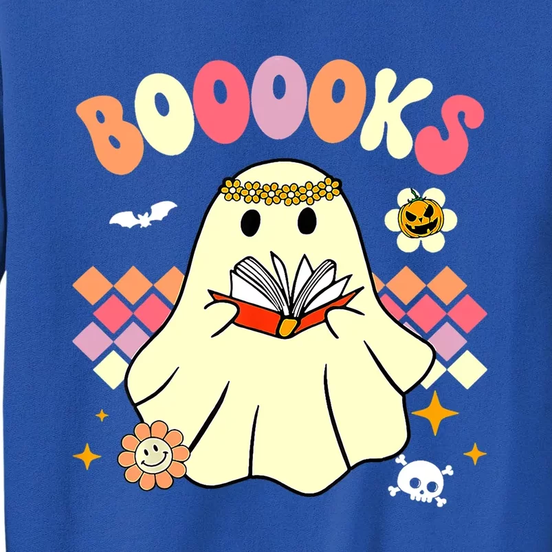 Booooks Cute Ghost Reading Books Groovy Halloween Costume Gift Sweatshirt