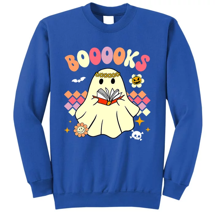 Booooks Cute Ghost Reading Books Groovy Halloween Costume Gift Sweatshirt