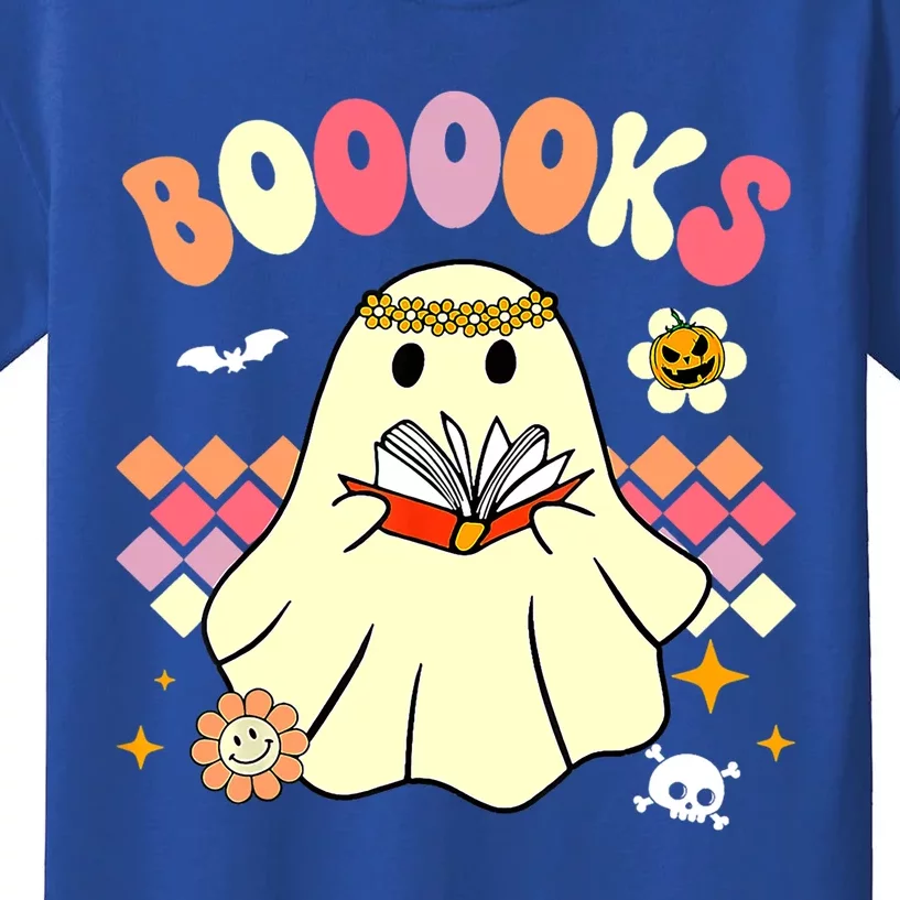 Booooks Cute Ghost Reading Books Groovy Halloween Costume Gift Kids T-Shirt