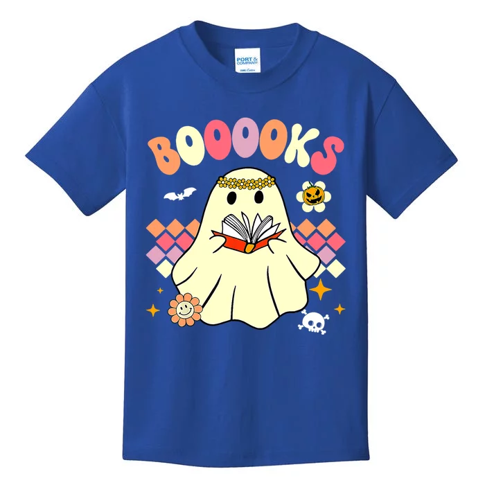 Booooks Cute Ghost Reading Books Groovy Halloween Costume Gift Kids T-Shirt