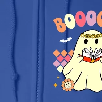 Booooks Cute Ghost Reading Books Groovy Halloween Costume Gift Full Zip Hoodie